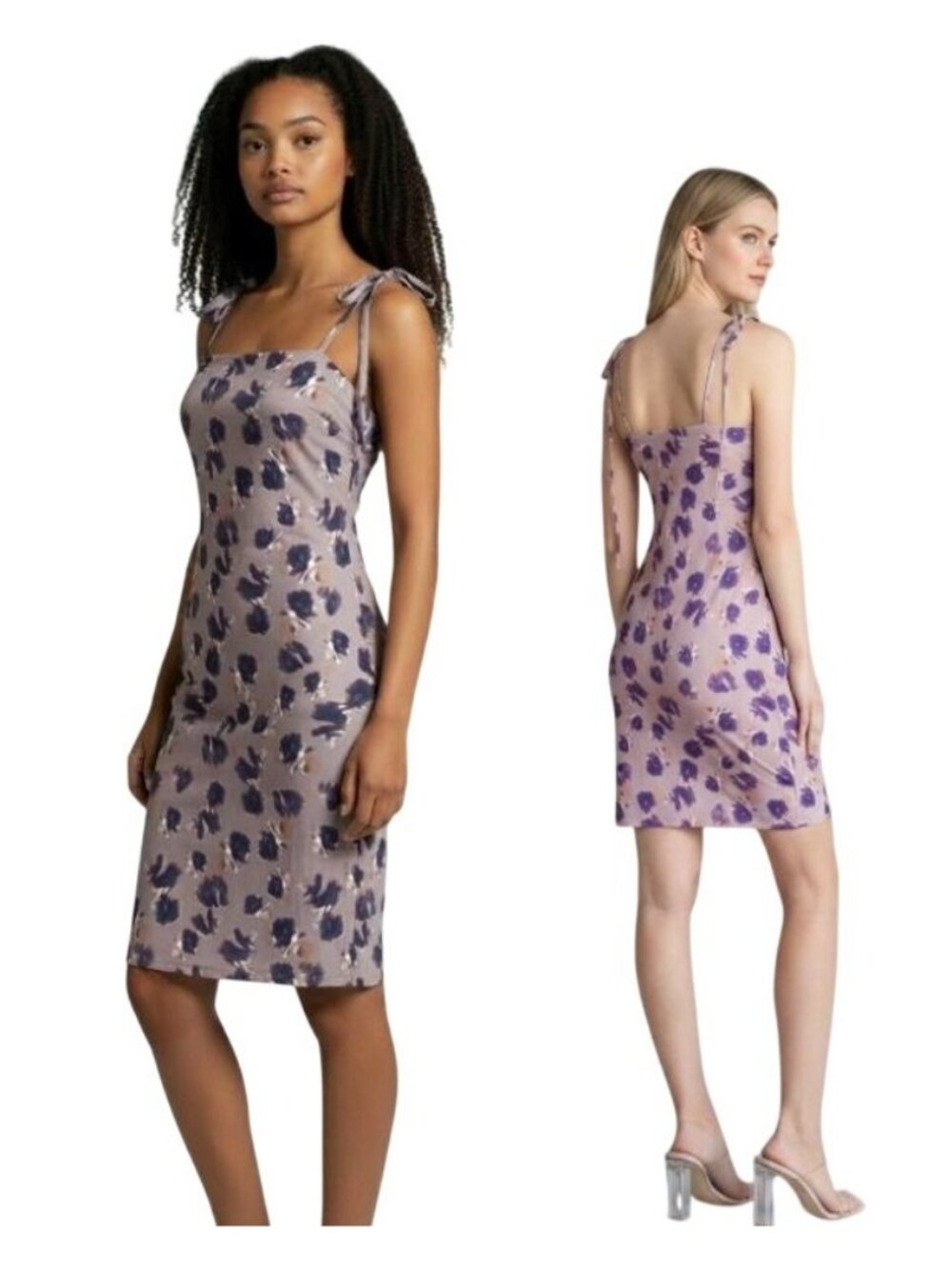 Open Edit Tie Shoulder Minidress In Purple- Pink Ash Blur Floral